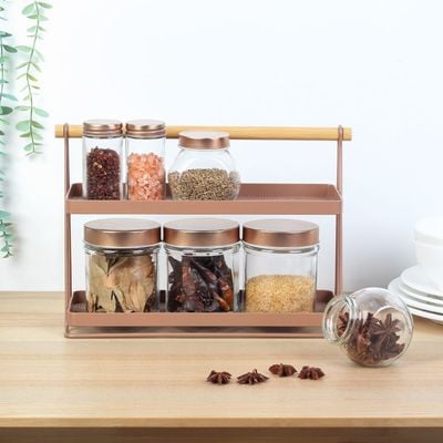 Mocha 2 Tier Spice Rack With Bamboo Bar 32.5 X 11.8 X 22 Cm