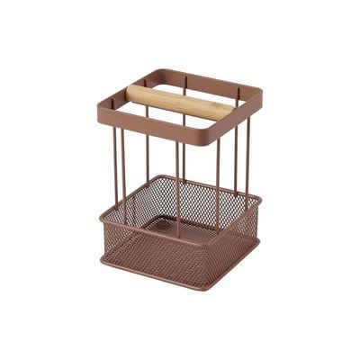 Mocha Utensil Holder ,With Bamboo Bar 11.1 X 11.1 X 15.4 Cm