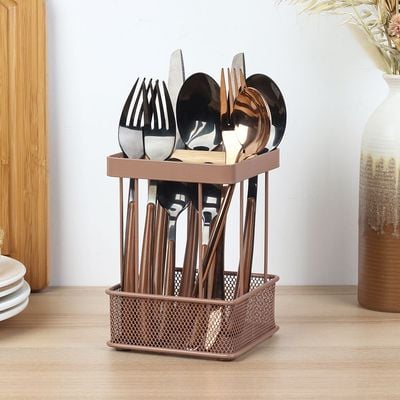 Mocha Utensil Holder ,With Bamboo Bar 11.1 X 11.1 X 15.4 Cm