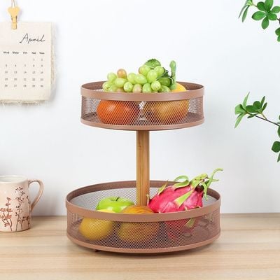 Mocha 2-Tier Fruit Basket ,With Bamboo Bar D 29 X 29 Cm