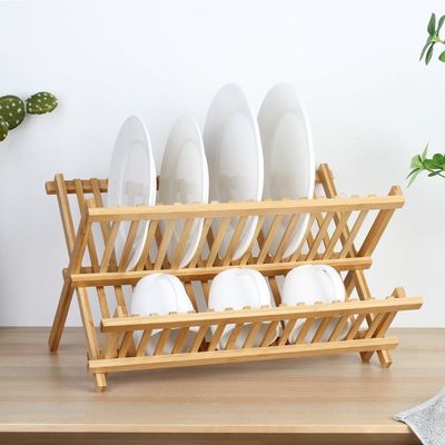 Loretta Bamboo Folding Dish Rack, 16 Plate, 42×34×24 Cm