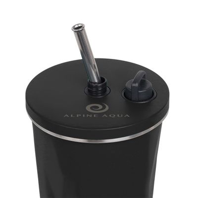 Alpine Aqua Travel Tumbler Stainless Steel Vacuum Insulated with Lid and Straw Black 600ml