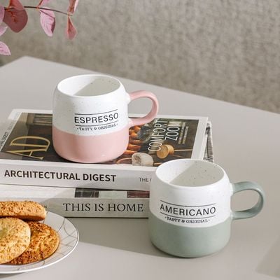 Danube Essential 2-Pc New Bone China Mug Set - White/Pink/Grey - 8x8x8.9 CM - 395 ml