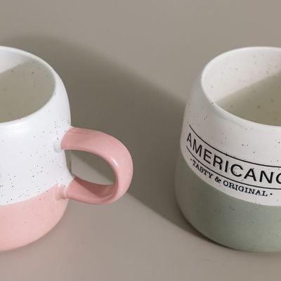 Danube Essential 2-Pc New Bone China Mug Set - White/Pink/Grey - 8x8x8.9 CM - 395 ml