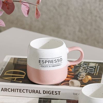 Danube Essential 2-Pc New Bone China Mug Set - White/Pink/Grey - 8x8x8.9 CM - 395 ml