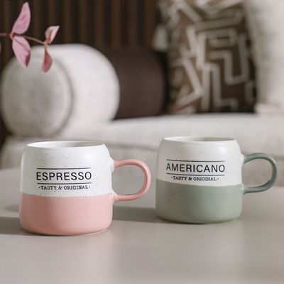 Danube Essential 2-Pc New Bone China Mug Set - White/Pink/Grey - 8x8x8.9 CM - 395 ml