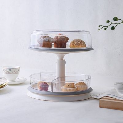 Danube Essential 2-Tier Extendable Rotating Kitchen Rack - White/Grey - 28.5x26.5/37 cm