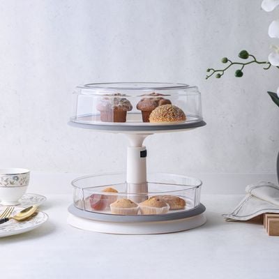 Danube Essential 2-Tier Extendable Rotating Kitchen Rack - White/Grey - 28.5x26.5/37 cm