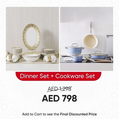 Chef's Delight Cookware Set + Royal Feast Dinner Set Combo