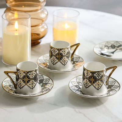 Majestic Crossline 12-Piece New Bone China Coffee Cup Set 90Ml -Serve 6