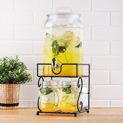 Aresha 6-Piece Mason Glass Dispenser Set - 5.6L , 4x470ml