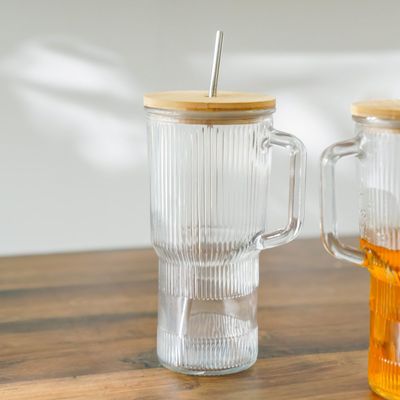 Danube Essential 2 -Piece Glass handled mug with bamboo lid,1000ml