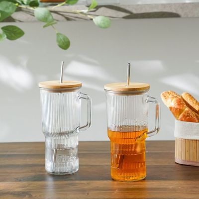 Danube Essential 2 -Piece Glass handled mug with bamboo lid,1000ml