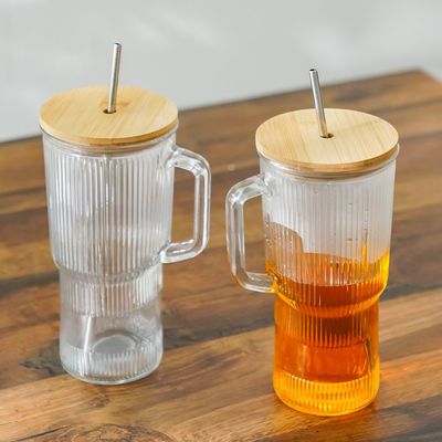 Danube Essential 2 -Piece Glass handled mug with bamboo lid,1000ml