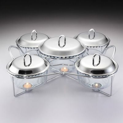 Pristine Stainless Steel 5-Compartment Food Warmer Silver 4x1500ml,1x2500ml 48X45X15cm