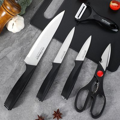 Chef's Delight Essential 6-Piece Knife Set With Cutting Board Silver & Black