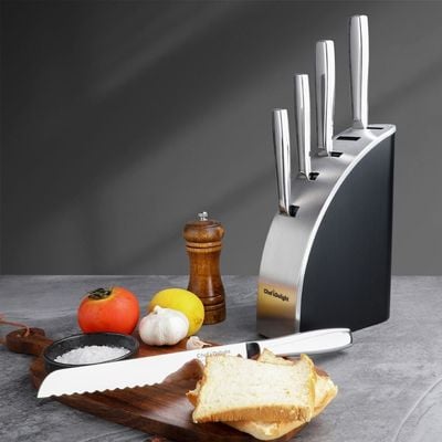 Chef's Delight Celina Pro 6-Piece Knife Set With Wooden Block Black & Silver