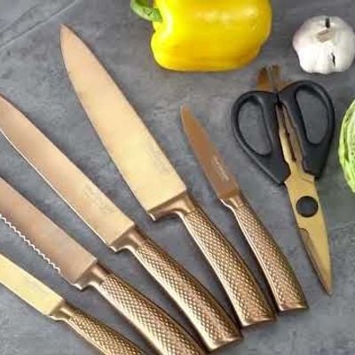 Chef's Delight Bistro 7-Piece Knife Set With Sharpner Inside Block Copper