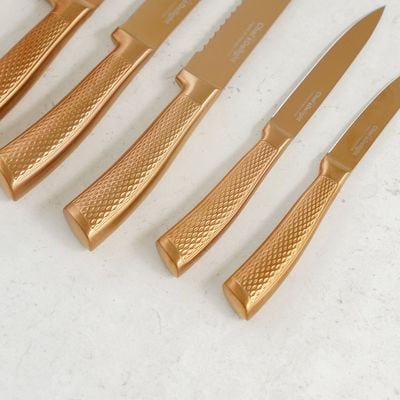 Chef's Delight Bistro 7-Piece Knife Set With Sharpner Inside Block Copper