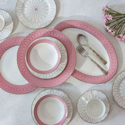 Eleganza 44-Pc New Bone China Dinner Set - White/Pink - Serve 8