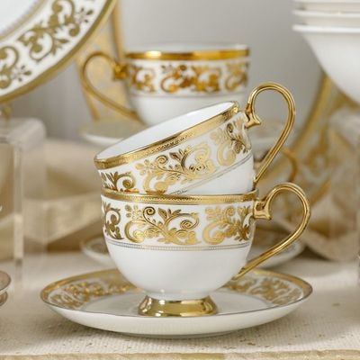 Royal Feast 44-Pc Premium Fine Porcelain Dinner Set - White/Gold - Serve 8