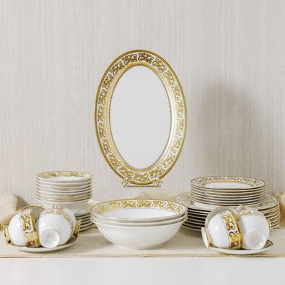 Royal Feast 44-Pc Premium Fine Porcelain Dinner Set - White/Gold - Serve 8