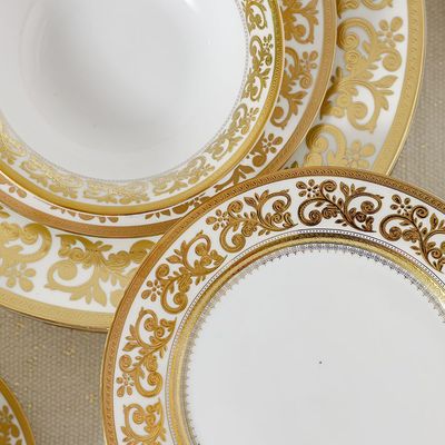 Royal Feast 44-Pc Premium Fine Porcelain Dinner Set - White/Gold - Serve 8