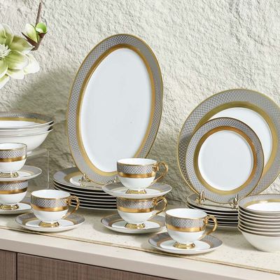 Royal Feast 44-Piece Premium Fine Porcelain Dinner Set-Serve 8