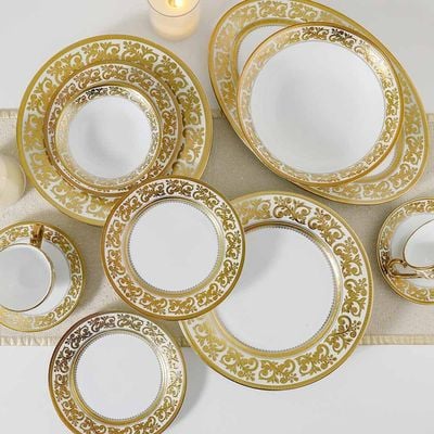 Royal Feast 44-Pc Premium Fine Porcelain Dinner Set - White/Gold - Serve 8