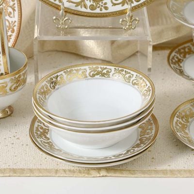 Royal Feast 44-Pc Premium Fine Porcelain Dinner Set - White/Gold - Serve 8