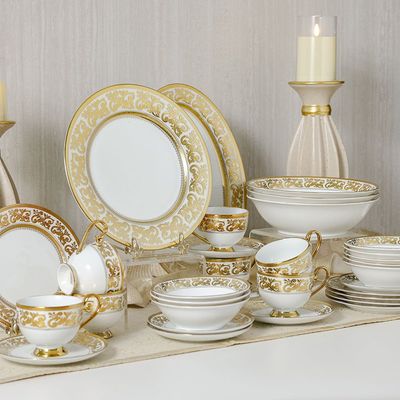 Royal Feast 44-Pc Premium Fine Porcelain Dinner Set - White/Gold - Serve 8