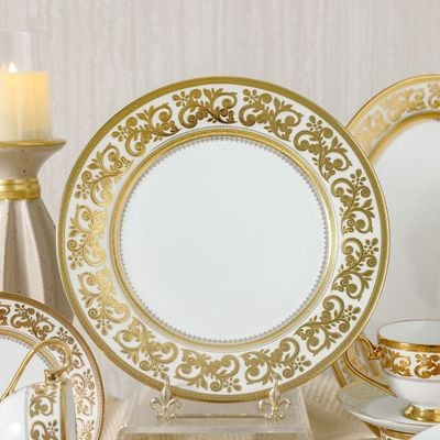 Royal Feast 44-Pc Premium Fine Porcelain Dinner Set - White/Gold - Serve 8