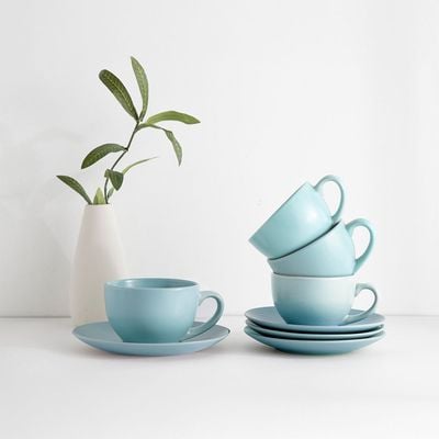 Apollo 8-Piece Stoneware Tea Cup & Saucer 250ml 