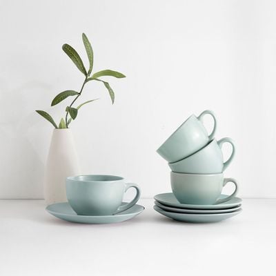 Apollo 8-Piece Stoneware Tea Cup & Saucer 250ml 