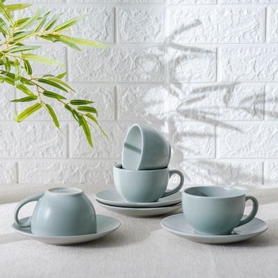 Apollo 8-Piece Stoneware Tea Cup & Saucer 250ml 