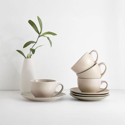 Apollo 8-Piece Stoneware Tea Cup & Saucer 250ml 