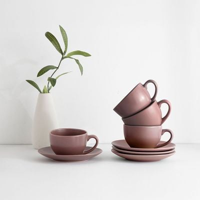 Apollo 8-Piece Stoneware Tea Cup & Saucer 250ml 