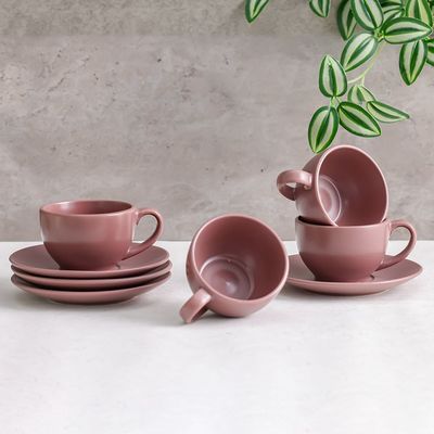 Apollo 8-Piece Stoneware Tea Cup & Saucer 250ml 