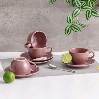 Apollo 8-Piece Stoneware Tea Cup & Saucer 250ml 