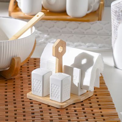 Princess 4-Pc Salt, Pepper, Tissue Holder Set with Stand - White - 15x14x16.5 cm