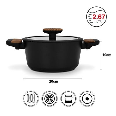 Fissman Stockpot Feorella 20X10Cm/2.67 Ltr With Glass Lid With Induction Bottom (Aluminium With Non-Stick Coating)