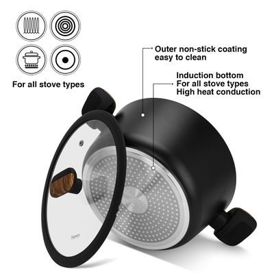 Fissman Stockpot Feorella 22X10.5Cm/3.36 Ltr With Glass Lid With Induction Bottom (Aluminium With Non-Stick Coating)