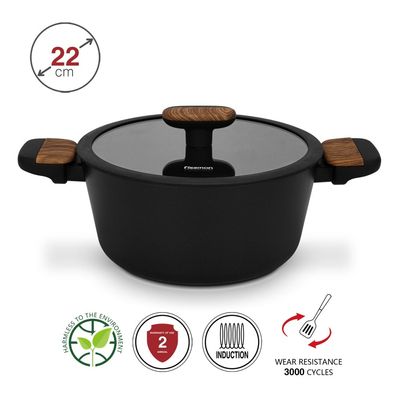 Fissman Stockpot Feorella 22X10.5Cm/3.36 Ltr With Glass Lid With Induction Bottom (Aluminium With Non-Stick Coating)