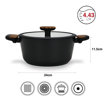 Fissman Stockpot Feorella 24X11.5Cm/4.43 Ltr With Glass Lid With Induction Bottom (Aluminium With Non-Stick Coating)