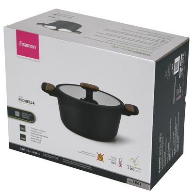 Fissman Stockpot Feorella 24X11.5Cm/4.43 Ltr With Glass Lid With Induction Bottom (Aluminium With Non-Stick Coating)