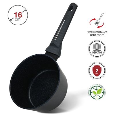 Fissman Sauce Pan Ferro 16X8.5Cm/1.45 Ltr Without Glass Lid With Induction Bottom (Aluminium With Non-Stick Coating)