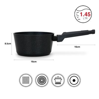 Fissman Sauce Pan Ferro 16X8.5Cm/1.45 Ltr Without Glass Lid With Induction Bottom (Aluminium With Non-Stick Coating)