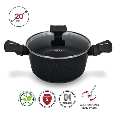 Fissman Stockpot Ferro 20X10Cm/2.67 Ltr With Glass Lid With Induction Bottom (Aluminium With Non-Stick Coating)