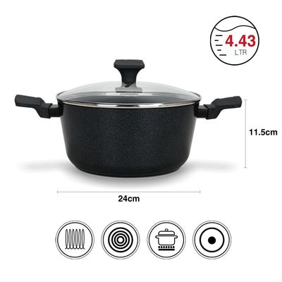 Fissman Stockpot Ferro 24X11.5Cm/4.43 Ltr With Glass Lid With Induction Bottom (Aluminium With Non-Stick Coating)