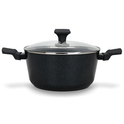 Fissman Stockpot Ferro 24X11.5Cm/4.43 Ltr With Glass Lid With Induction Bottom (Aluminium With Non-Stick Coating)